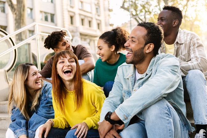 Friends laughing together